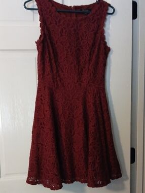 City Studio Burgundy Sleeveless Lace Fit-and-Flare Dress